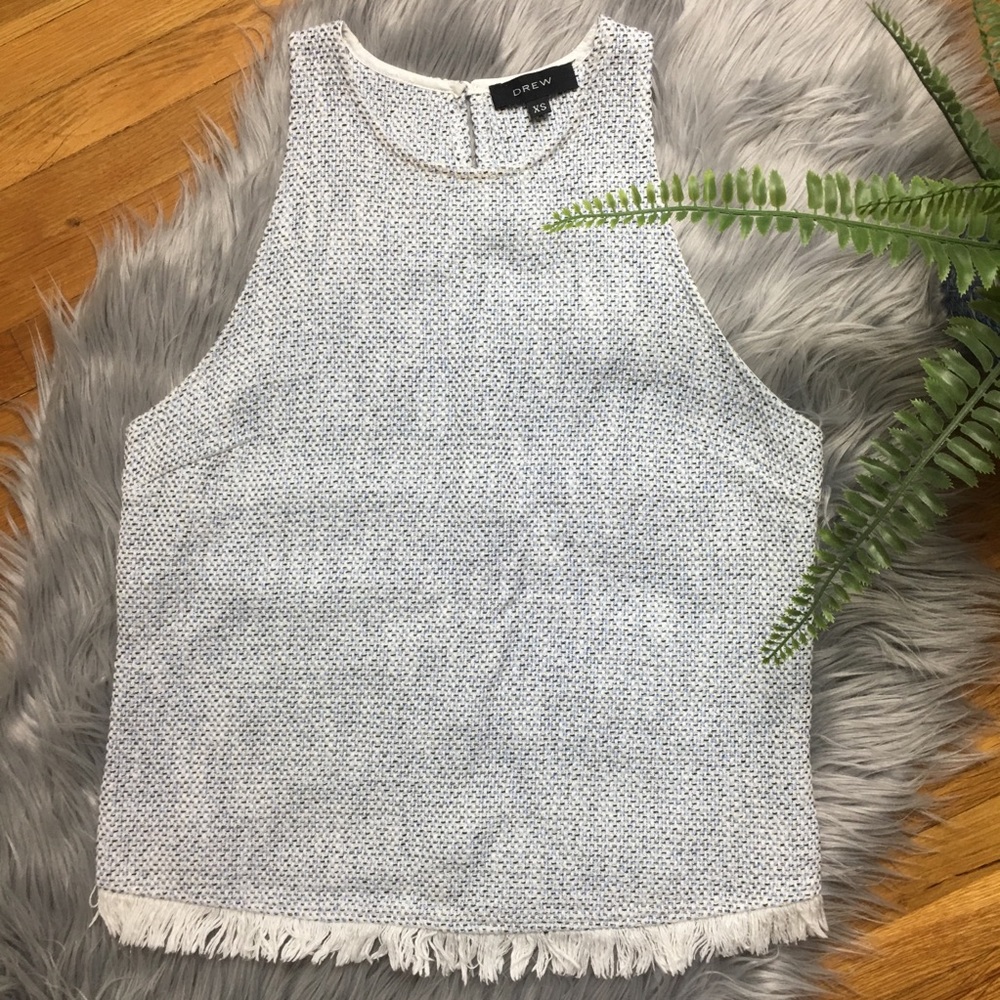 Drew Blue Tweed Fringe Blouse